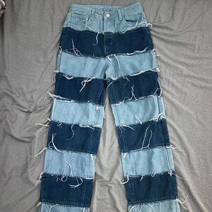 SHEIN Two-Tone Denim Straight Jeans